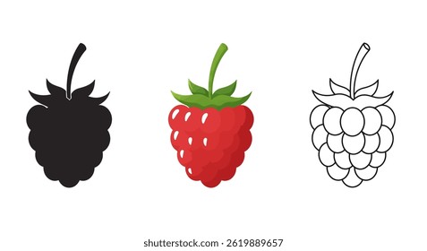 Red Raspberry Vector Icon With Color Variations