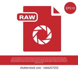 Red RAW file document. Download raw button icon isolated on white background. RAW file symbol.  Vector Illustration