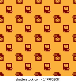 Red RAW file document. Download raw button icon isolated seamless pattern on brown background. RAW file symbol.  Vector Illustration