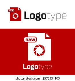 Red RAW file document. Download raw button icon isolated on white background. RAW file symbol. Logo design template element. Vector Illustration