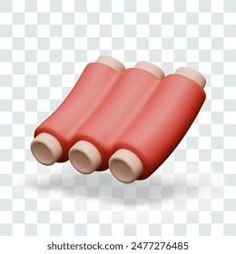 Red raw meat on ribs. Vector template in 3D cartoon style