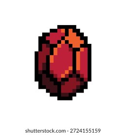 Una piedra preciosa roja de rubí sin cortar con una forma geométrica en estilo retro de 8 bits.