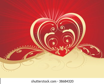 red rays background with artistic design heartshape