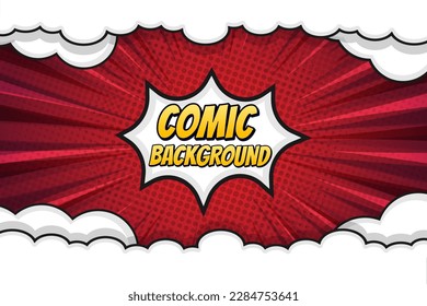 Red rays comics style retro background with speech bubble