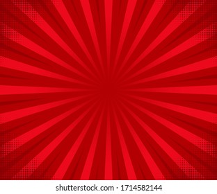 Red rays halftone gradient pattern. Vector illustration in retro comic style.