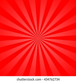 Red rays poster. Popular ray star burst background television vintage. Dark-red and light-red abstract texture with sunburst, flare, beam. Retro art design. Sun glow bright pattern Vector Illustration