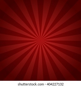 Red rays retro background with halftones  stylish
