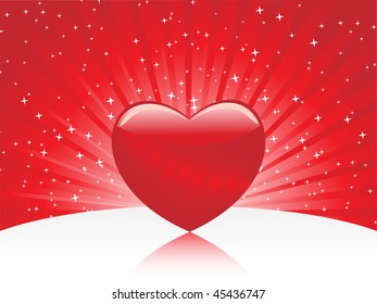red rays, twinkle star background with romantic heart