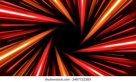 Red Rays Zoom in Motion Effect, Swirl Light Color Trails, Vector Illustration