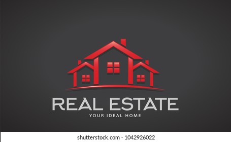 Red Real Estate Houses Logo. Vector Design