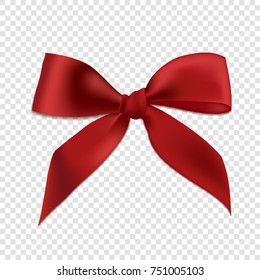 Red realistic 3d bow, isolated on transparent background. Vector illustration. Poster, card or brochure template.