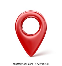 Red Realistic 3D Map Pin Pointer Icon. Isolated On A White Background. Vector Illustration.