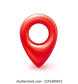 Red realistic 3D map pin pointer icon. Isolated on a white background. Vector illustration.