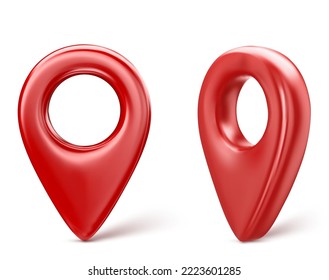 Red realistic 3D map pin pointer icon. Isolated on a white background. Vector illustration.