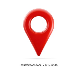 Red realistic 3D map pin pointer icon. Isolated on a white background. Vector illustration.