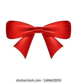 Red realistic bow with knot isolated on white background. Element for decoration gifts, celebrations, parties. Bow template design element for web design, user interface. Vector illustration EPS 10.