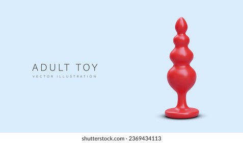 Rojo realista pero enganchado con espesor. Juguete de sexo seguro con limitador. Bolas anales de diferentes diámetros. Juguetes para adultos. Concepto de color de tienda sexual, cabecera. Lugar para el texto