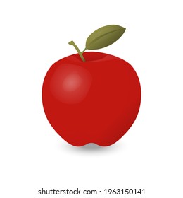 Red realistic cartoon style apple. Isolated vector illustration.