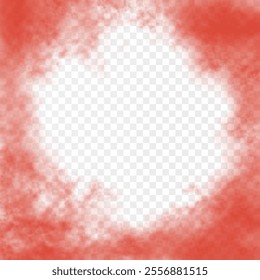 Red realistic clouds around the square frame with empty space for text or inscription Vector burgundy cloudiness isolated on transparent background.