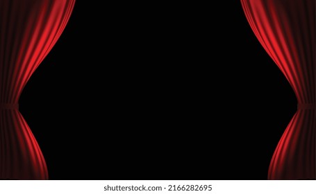 red realistic curtains with text space