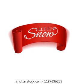 Red realistic detailed curved paper Merry Christmas banner isolated on white background. Vector illustration