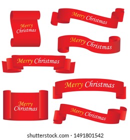 Red realistic detailed curved paper Merry Christmas banner isolated on white background. Vector illustration eps 10.