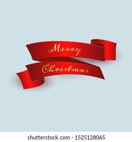 Red realistic detailed curved paper. Christmas ribbon, realistic, paper banners realistic, paper banners. Merry Christmas red scroll. Vector illustration.