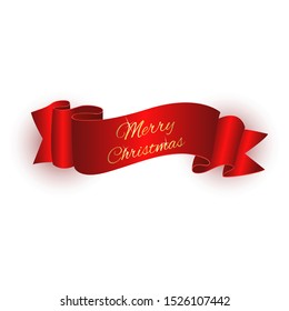 Red realistic detailed curved paper. Christmas ribbon, realistic, paper banners realistic, paper banners. Merry Christmas red scroll. Vector illustration.