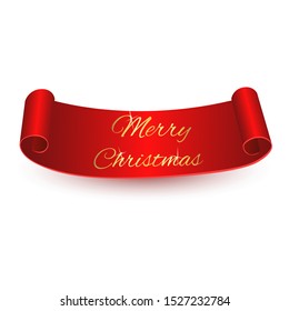 Red realistic detailed curved paper. Christmas ribbon, realistic, paper banners realistic, paper banners. Merry Christmas red scroll. Vector illustration.