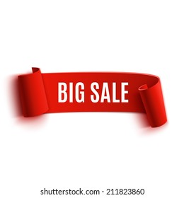 Red realistic detailed curved paper sale banner. Ribbon. Vector illustration