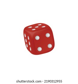 Red realistic dice with different numbers of dots on various sides, vector illustration isolated on white background. Board game element, cubic, gambling and tabletop