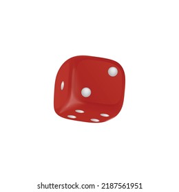 Red realistic dice with random numbers of round dots, isometric view, vector illustration isolated on white background. Element of tabletop or board games