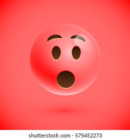 Red realistic emoticon smiley face, vector illustration
