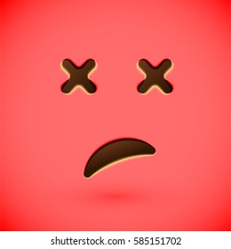 Red realistic emoticon smiley face, vector illustration