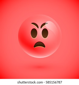 Red realistic emoticon smiley face, vector illustration