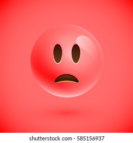 Red realistic emoticon smiley face, vector illustration