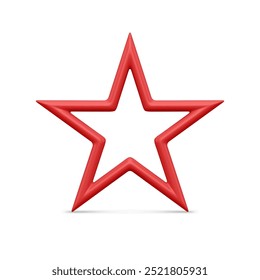 Red realistic five pointed classic star for Christmas decorative design holiday celebration vector illustration. Tender insignia festive outline frame New Year bauble isolated