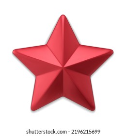Red realistic five pointed star glossy Christmas luxury bauble decor vector illustration. Traditional expensive Xmas stellar insignia symbol of best quality 3d template