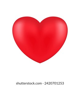 Red realistic heart icon isolated on white background. 3d vector illustration. Luxury symbol of love. Gold decorative design element for Valentines Day, wedding card, invitation. EPS 10.