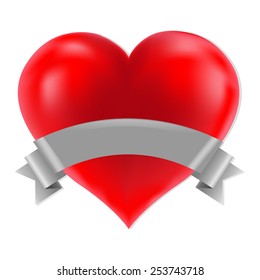 Red Realistic Heart With Ribbon With Gradient Mesh, Vector Illustration