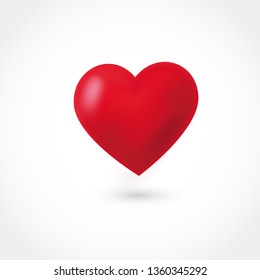 Red realistic heart with shadow. Isolated. Vector Illustration. Decorative element for graphic design, icon, love message, valentine day symbol.