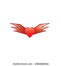 Red realistic heart with wings. Happy Valentines Day symbol, romantic love object. Holiday celebration, wedding invitation, greeting card design vector illustration