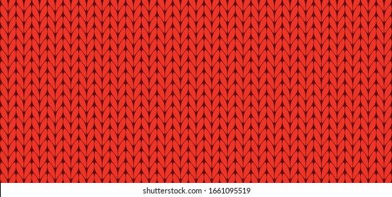 Red realistic knit wool texture vector seamless pattern Fabric knited sign  Knitting textured background banner for cloth Handmade woolen line clothing fashion border ornament Textile weaving style