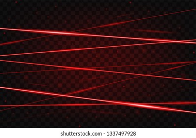 Red realistic laser beam background. Laser rays iolated on transparent background. Modern style abstract. Bright shiny lasers pattern. Vector illustration