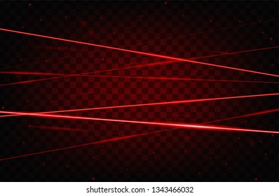 Red realistic laser beam background. Laser rays iolated on transparent background. Modern style abstract. Bright shiny lasers pattern. Vector illustration