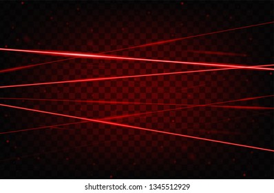 Red realistic laser beam background. Laser rays iolated on transparent background. Modern style abstract. Bright shiny lasers pattern. Vector illustration