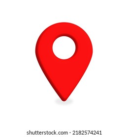 Red realistic map pin pointer icon isolated on a white background. 