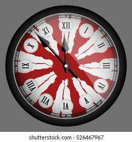 Red realistic modern clock isolated. Vector illustration