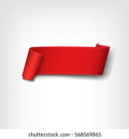 Red, realistic, paper banner isolated on gradient background. Vector illustration.