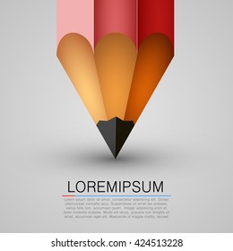 Red realistic pencil on gray background. Vector illustration